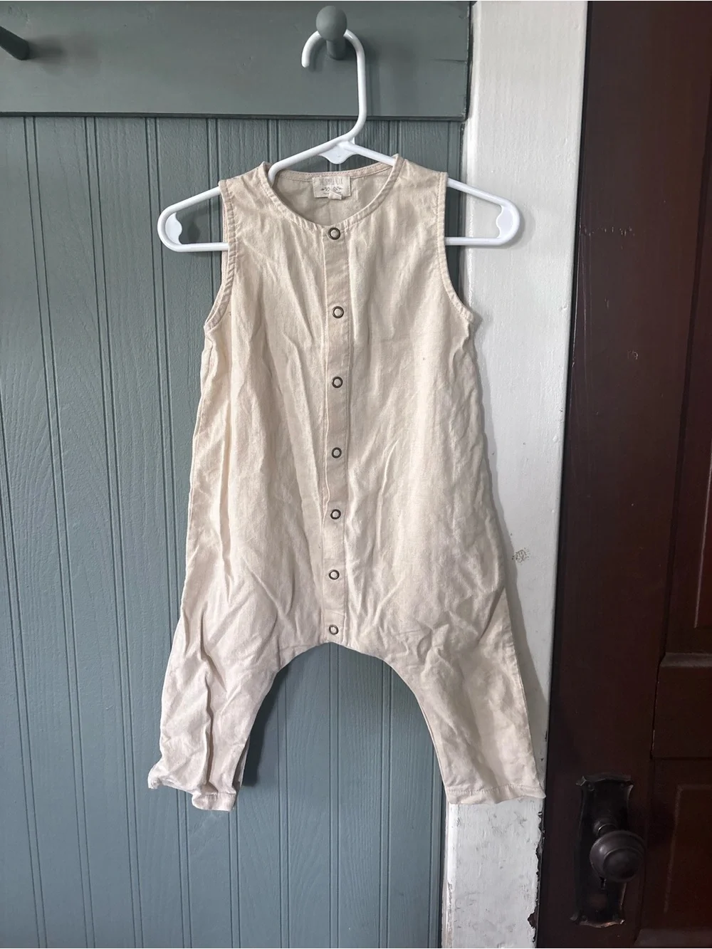 Sleeveless Cream Button-Front Baby Romper